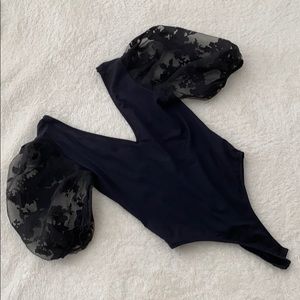 Zara | Black Bodysuit with Sheer Puffy Sleeves